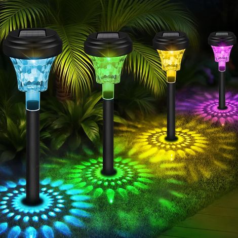 Lot de 8 lampes solaires d'extérieur Akynite, 7 couleurs RGB et lumière blanche chaude, étanches IP65, pour éclairage de chemin, terrasse et allée de jardin. (1/5)