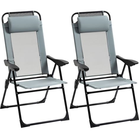 Lot de 2 Chaises Pliantes de Jardin Dossier Réglable 5 Positions Fauteuils avec Accoudoirs Acier Balcon Terrasse (1/5)