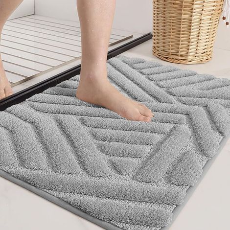 Grey Non-Slip Bath Mat, Absorbent Bathroom Rug, Soft Microfiber Shower Mat, Machine Washable