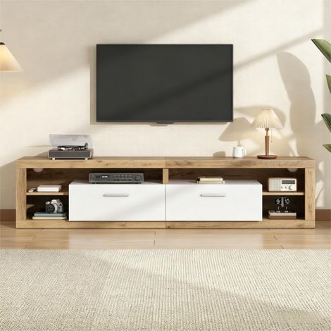 Meuble TV 180 x 35,5 x 50 cm avec éclairage LED contrôlé par application, 2 tiroirs et 4 compartiments ouverts, meuble TV, charge maximale de 30 kg, adapté aux téléviseurs de 75 pouces, couleur bois n (1/5)