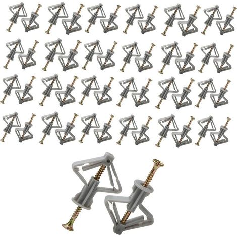 100 Pièces Fixations pour Plaques de Plâtre (50 Chevilles Murales et 50 Vis Placo), Chevilles pour Plaques de Plâtre, Ancres Chevilles et Vis pour Fixations Murales Creuses Cloisons Sèches (1/5)