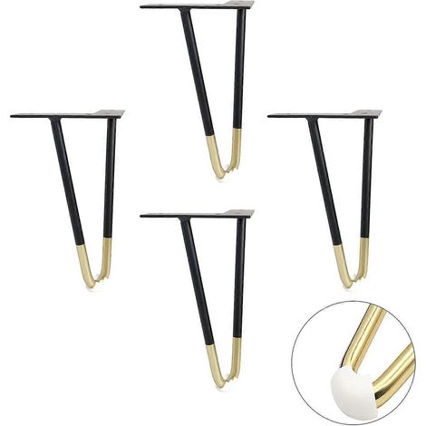 Quatre pieds de table en épingle à cheveux noirs et dorés de 40 cm, pieds de meubles en métal robustes, adaptés aux armoires et aux tables. (1/5)