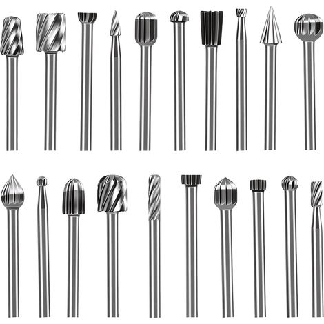 20 Pièces Fraises Rotatives, Jeu de en Carbure HSS Tige 3 mm, Embouts pour Outils Rotatifs Dremel, Sculpture Bois, Gravure Métal, Plastique, Meulage, Découpe et Polissage Précision - (1/5)