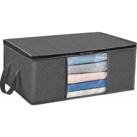 Sac de rangement pour couettes en non-tissé avec fermeture éclair, 35L/60L/90L, organisateur de vêtements et couvertures, idéal pour les déménagements et les emballages. Fermeture éclair noire 90L x 1 (1/5)