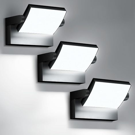 3 Pièce 40W Applique Murale Exterieur LED 6000K Blanc Froid Noir Applique Murale Intérieure avec panneau LED pivotant à 350° Éclairage Extérieur Réglable de Façade en Aluminium Ip65 étanche (1/5)