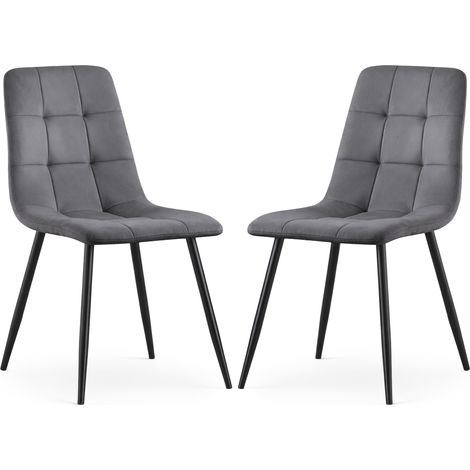 Set di 2 Sedie in velluto trapuntate NERO Grafite Scuro gambe nere (1/5)