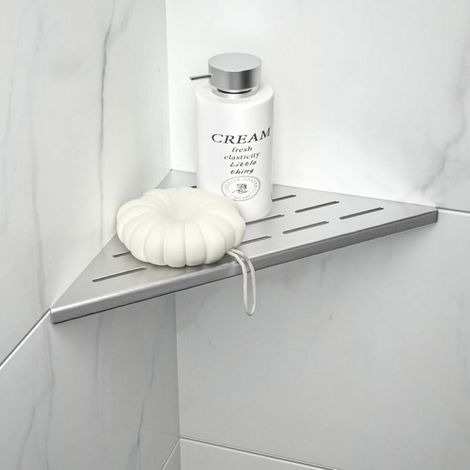 Étagère de douche - OKZ - Encastrée d'angle - Acier inoxydable - Argent - Porte-shampoing (1/4)