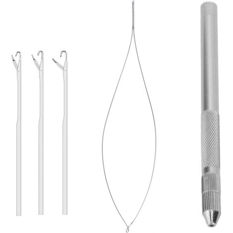 Fil à coudre en alliage argenté pour extensions de cheveux, crochet de tirage professionnel, accessoire de coiffure boucle. (1/5)