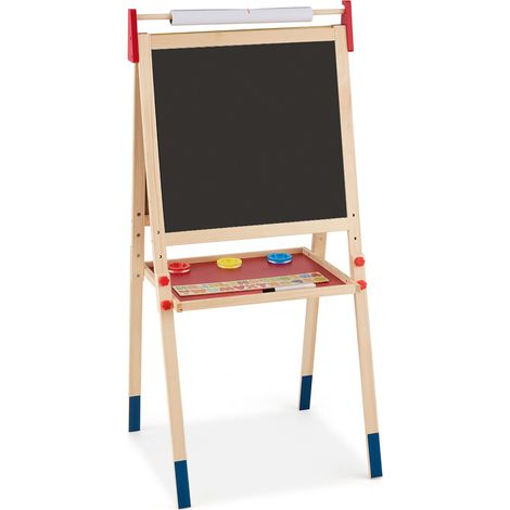 Chevalet enfant en bois réglable avec tableau blanc magnétique, tableau noir et rouleau de papier pour maison, école et atelier (1/5)