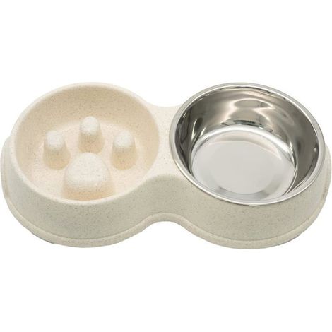 Ecleanfy - Gamelle interactive blanche à alimentation lente. Bol inox amovible, favorise une digestion saine pour chat et chiot. (1/5)