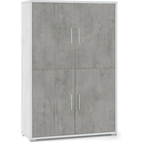 Viertüriges Sideboard mit vier Einlegeböden aus Cement White Holz 108x41x H161 cm