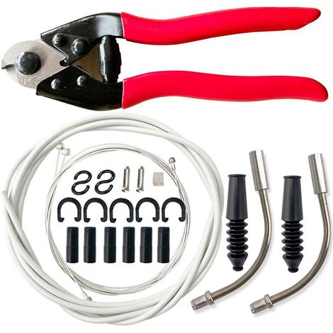 Kit de gaine de câble de dérailleur universel blanc pour vélo comprenant : pince coupante, câble de dérailleur et câble de frein. (1/5)