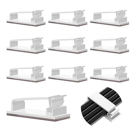 10 selbstklebende Kabelmanagement-Clips, robuste Halteclips für Fernseher, PC, Laptop, Ethernet-Kabel, Zuhause, Büro (Weiß) (1/4)