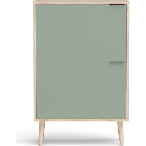 Zapatero 2 trampones modelo 527 acabado roble claro/verde, 92x60x25 (alto x ancho x fondo) (1/3)