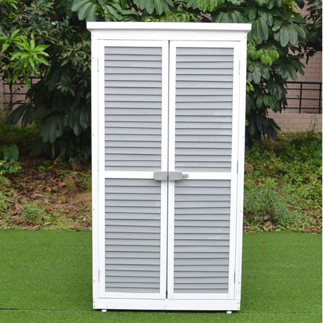 Leco Holz Gartenschrank "Momo", grau-weiß, 87 x 47 x 160 cm (L x B x H) (1/5)