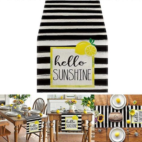 Chemin de table tendance à rayures citron pour la cuisine, à monter soi-même (1/4)