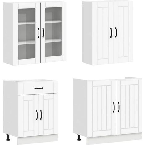 Ensemble de Cuisine 4 Pièces - Unité de Rangement avec Plan de Travail en Bois d'Ingénierie Blanc, Meuble Compact Multifonction pour Petite Cuisine et Appartement (1/5)