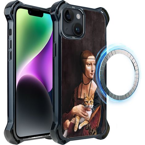 Funda ibizu DropGuard Ultra para iPhone 14 con MagSafe, Leonardo Da Vinci, dama con gato (1/5)