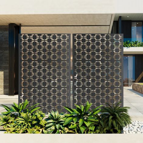 Separador de exterior autoportante de metal 183 x 116 cm con base estable, negro, OKWISH (1/5)