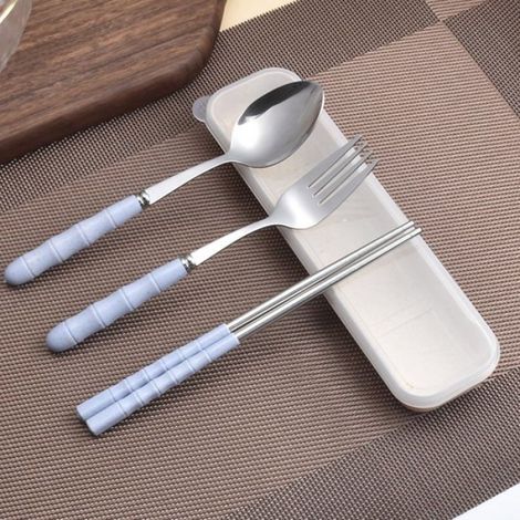Ensemble de 3 en 1 en acier inoxydable, fourchette, cuillère, baguettes, ensemble de voyage avec étui en plastique, ensemble d'u (1/3)
