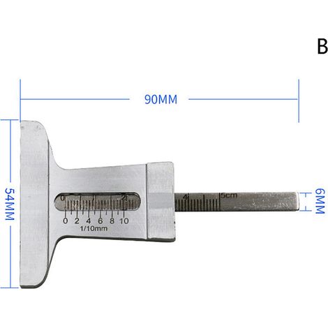 Règle de mesure de profondeur de sculpture de pneu de voiture en acier inoxydable (1/4)
