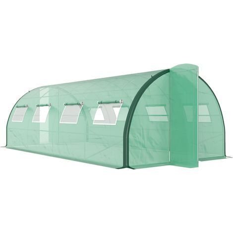 Serre tunnel jardin vert 18m² 8 fenêtres 2 portes articulées toile PE fer galvanisé grande culture