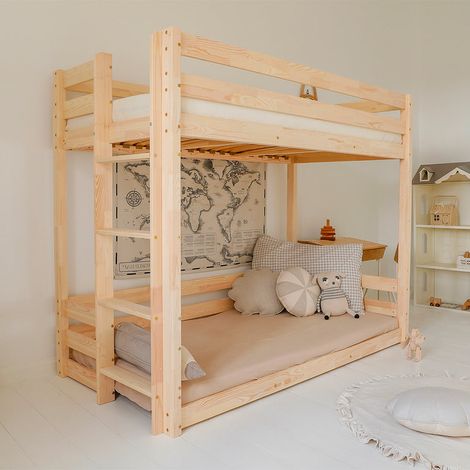Cama litera 90x200 a ras de suelo somieres incluidos Anaëlle Madera (1/4)