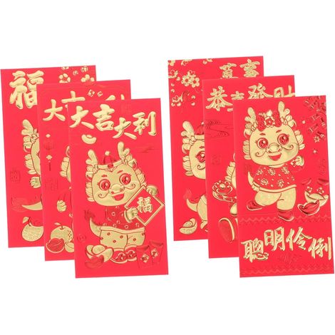 12 pièces Lot de Enveloppes Rouges Année Du Dragon avec Motifs Embossés et (1/5)