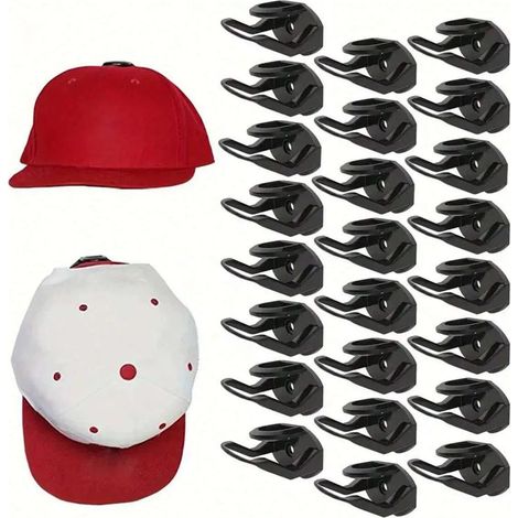 Juego de 24 ganchos para sombreros, perchero de pared para gorras, con adhesivo en la parte posterior, no requiere perforación, fácil instalación, perchero negro para sombreros, bufandas, toallas y ca