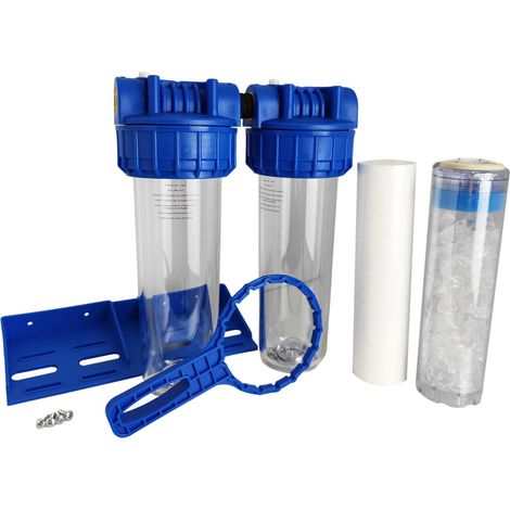 Portafiltro Doppio Acqua 9"3/4 20/27f Con Sedimento 20µm E Cartuccia Polifosfato