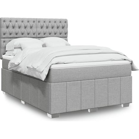 Cama box spring con colchón tela gris claro 140x190 cm (1/5)