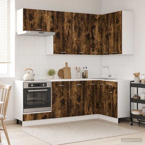 vidaXL Unité de cuisine LYON 8 pcs Chêne fumé Bois d'ingénierie (1/5)
