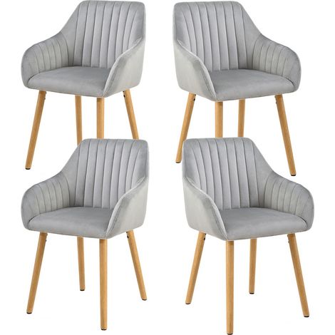 Goeurvant Minimalistische Esszimmerstühle mit bequemer Rückenstütze, ergonomischen Armlehnen und stabilen Holzbeinen - 4er Set – Hellgrau