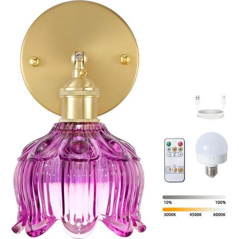 Applique murale LED rechargeable avec télécommande, lampe de chevet sans fil, intensité variable, 3 températures de couleur 3000K-6000K, avec ampoule (1/5)
