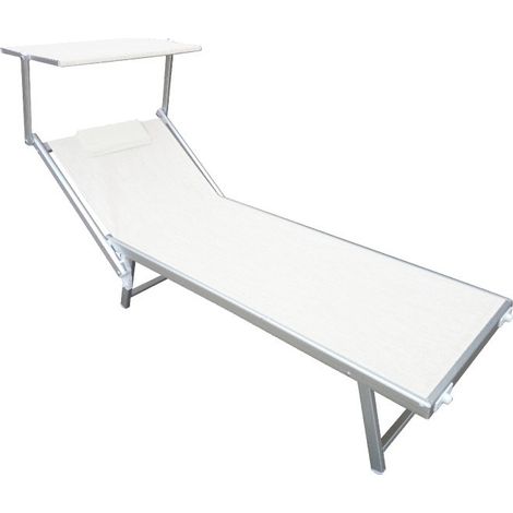 LETTINO MARE IN ALLUMINIO CON PARASOLE E CUSCINO 183CM TELO TEXILENE COLORE BIANCO (1/2)