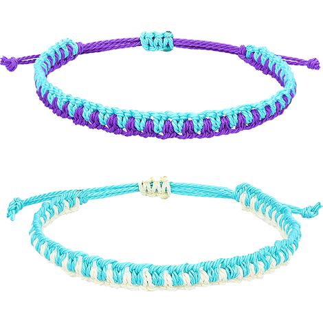 Bracelet en corde tressée bicolore (lot de 2) pour femmes, hommes, garçons et filles, bracelet ajustable. (1/5)