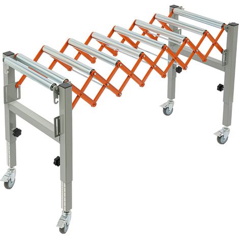 Convoyeur à rouleaux de ciseaux, table de transport réglable, capacité de charge de 110,3 lb, longueur de la bande 0,46 à 1,3 m et 4 roues pour la logistique, l'exploitation (1/5)