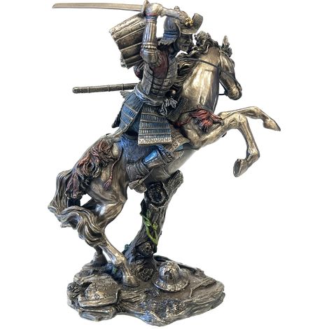 Statue samurai à cheval aspect bronze (1/3)