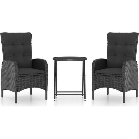 Mesa y sillas de jardín 3 piezas ratán sintético y vidrio negro vidaXL (1/5)