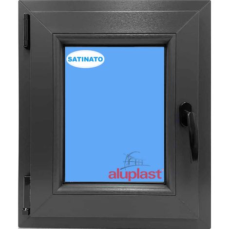 Finestra in PVC L500 mm x H600 mm Antracite, Oscillo-battente Apertura Sinistra Vetro Satinato (1/5)