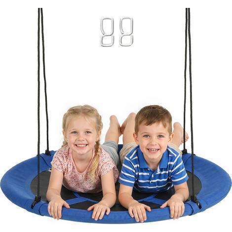 Balançoire nid, résistante aux intempéries, jusqu'à 100 kg, cordes réglables en longueur, Ø 110 cm, bleue (1/5)
