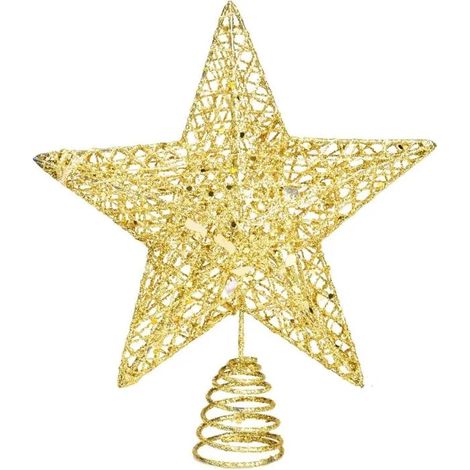 Cimier de sapin de Noël en métal doré pailleté pour décoration de fête de Noël, 20,3 cm (1/5)