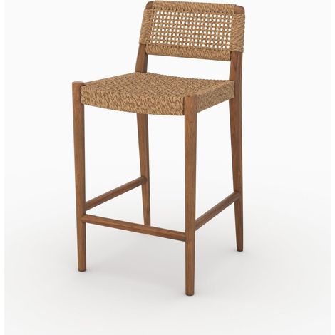 Silla para isla central de jardín 65 cm Yaba en teca barnizada y tejido sintético (1/4)