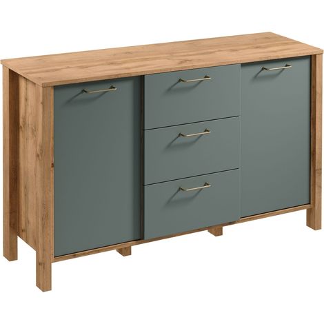 AX LIVING Kommode mit Schubladen Iseonia K2T3S 138cm Eiche Wotan/Green