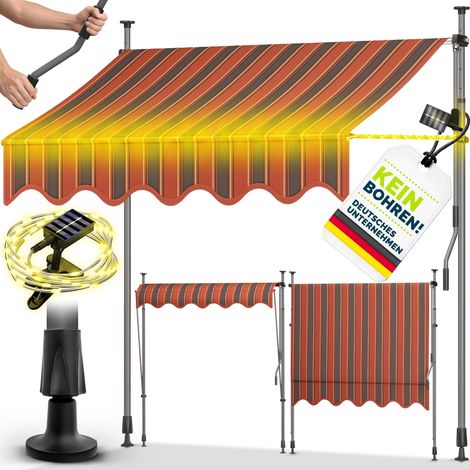 tillvex Klemmmarkise 200 cm Orange/Anthrazit mit Solar LED mit Handkurbel Balkon  Balkonmarkise ohne Bohren  Markise UV-beständig & höhenverstellbar  Sonnenschutz wasserdicht