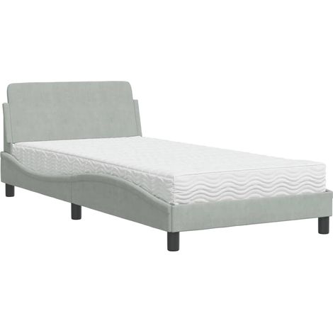vidaXL Letto con Materasso Dover Grigio Chiaro 100x200 cm in Velluto (1/5)