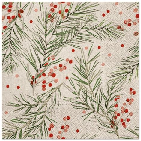 Tovaglioli natalizi in carta color crema, rosso e verde, 33x33 cm