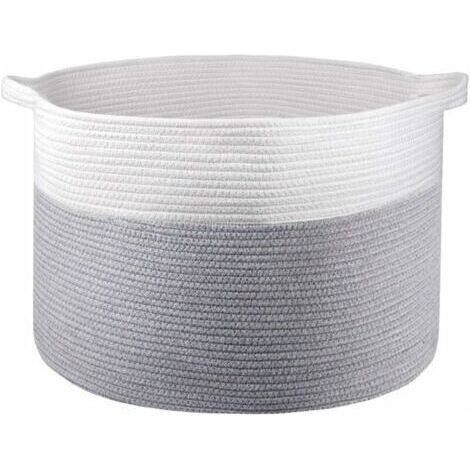 Grand Panier de Corde de Coton 21X 21 X 14Panier tiss&eacute d&eacutecoratif, paniers &agrave Linge pour couvertures Jouets Serviettes Panier de p&eacutepini&egravere avec poign&eacutee (1/4)