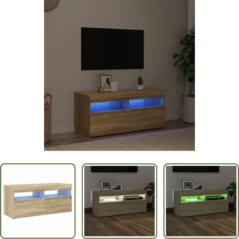 LED-Leuchten - TV-Schrank mit LED-Leuchten Sonoma-Eiche 90x35x40 cm (1/5)