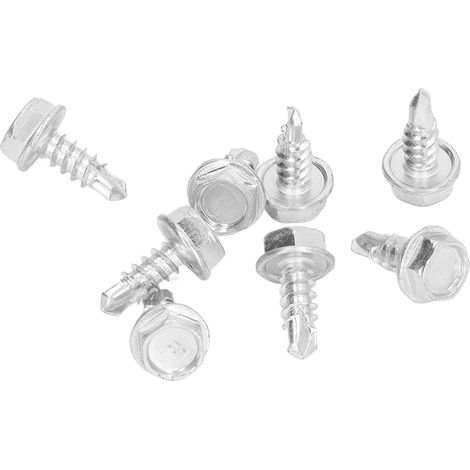 Lot de 250 vis auto-perceuses acier carbone zingué blanc M4.8x13mm pour métal bois plastique tête hexagonale à rondelle (1/5)